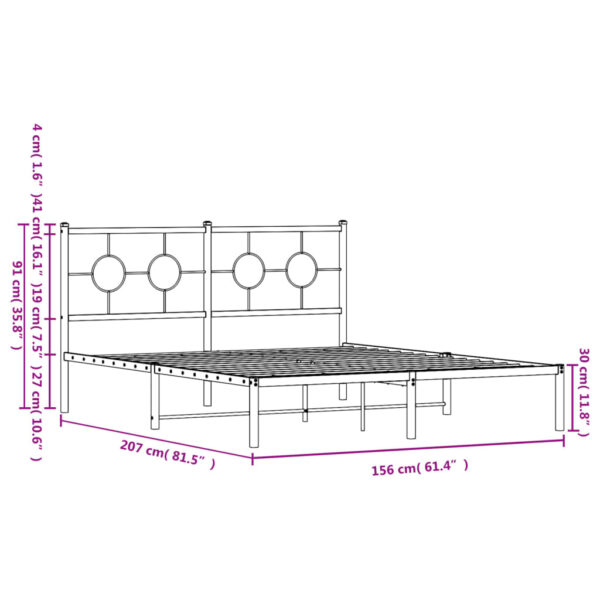 vidaXL Metal Bed Frame with Headboard Black 59.1"x78.7" - Image 10