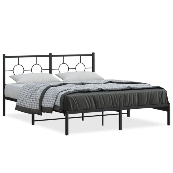 vidaXL Metal Bed Frame with Headboard Black 59.1"x78.7"