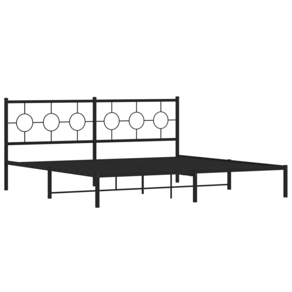 vidaXL Metal Bed Frame with Headboard Black 76"x79.9" King - Image 2