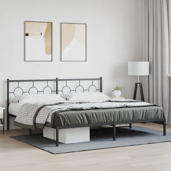 vidaXL Metal Bed Frame with Headboard Black 76"x79.9" King - Image 3