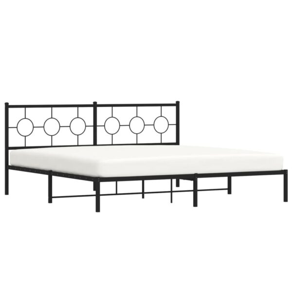 vidaXL Metal Bed Frame with Headboard Black 76"x79.9" King - Image 4