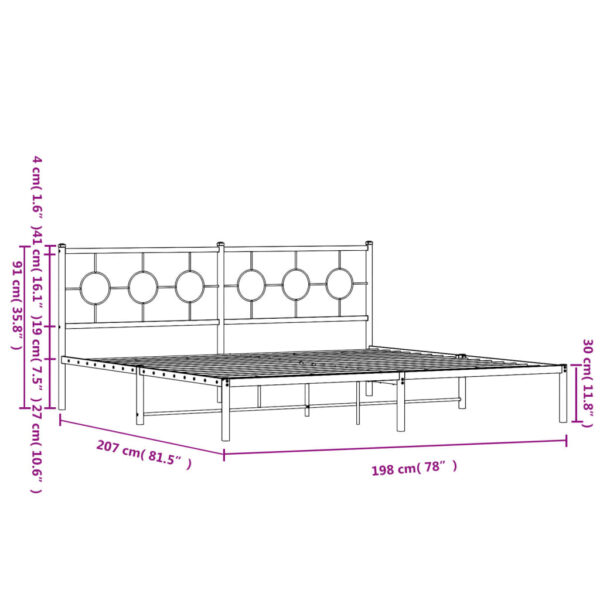 vidaXL Metal Bed Frame with Headboard Black 76"x79.9" King - Image 10