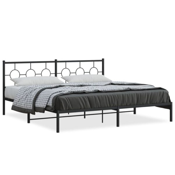 vidaXL Metal Bed Frame with Headboard Black 76"x79.9" King