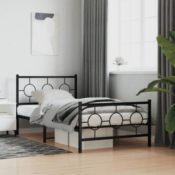 vidaXL Metal Bed Frame with Headboard and Footboard Black 39.4"x78.7" - Image 3