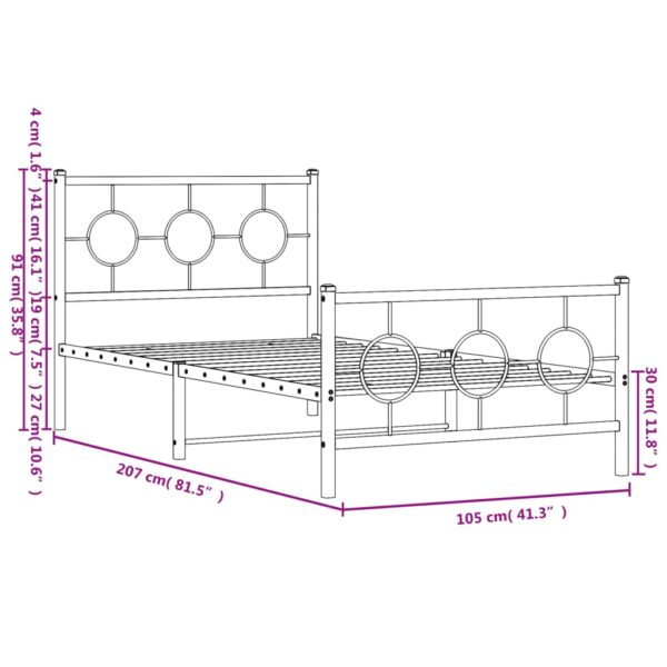 vidaXL Metal Bed Frame with Headboard and Footboard Black 39.4"x78.7" - Image 10