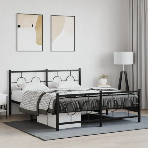 vidaXL Metal Bed Frame with Headboard and Footboard Black 59.1"x78.7" - Image 3