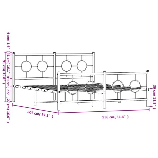 vidaXL Metal Bed Frame with Headboard and Footboard Black 59.1"x78.7" - Image 10