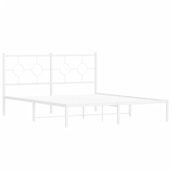 vidaXL Metal Bed Frame with Headboard White 59.1"x78.7" - Image 2