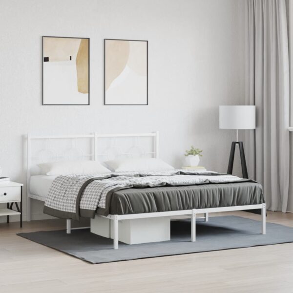 vidaXL Metal Bed Frame with Headboard White 59.1"x78.7" - Image 3