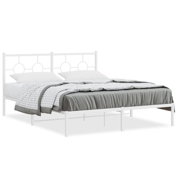 vidaXL Metal Bed Frame with Headboard White 59.1"x78.7"