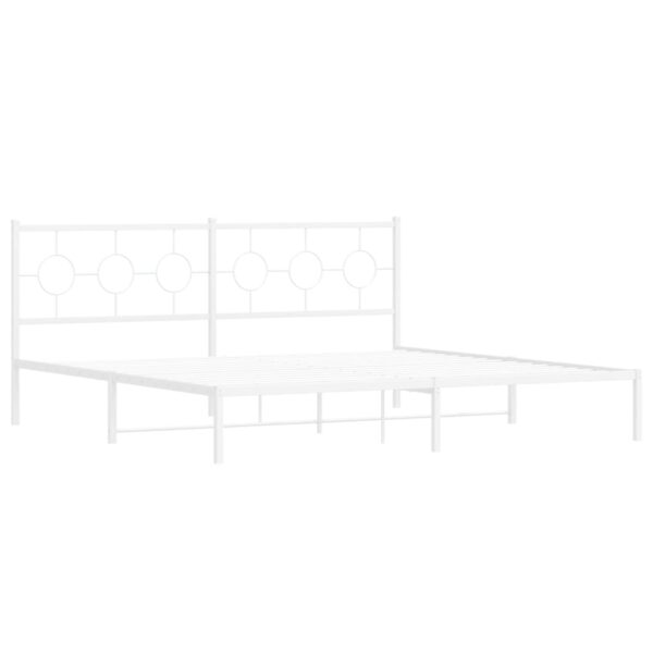 vidaXL Metal Bed Frame with Headboard White 76"x79.9" King - Image 2