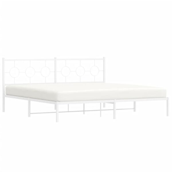 vidaXL Metal Bed Frame with Headboard White 76"x79.9" King - Image 4