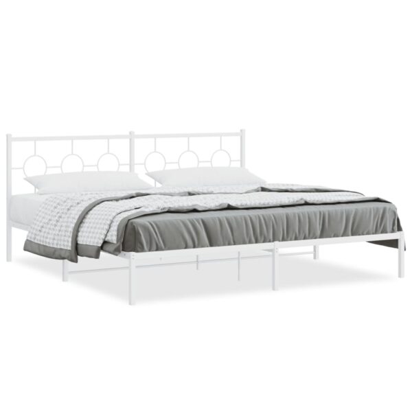 vidaXL Metal Bed Frame with Headboard White 76"x79.9" King