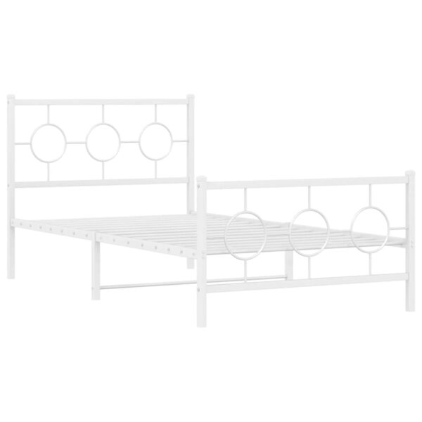 vidaXL Metal Bed Frame with Headboard and Footboard White 39.4"x78.7" - Image 2