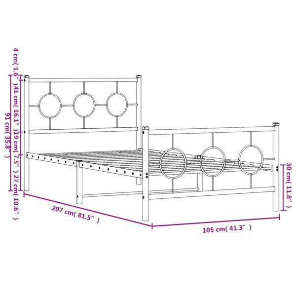 vidaXL Metal Bed Frame with Headboard and Footboard White 39.4"x78.7" - Image 10