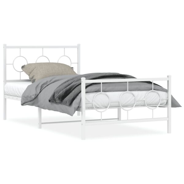 vidaXL Metal Bed Frame with Headboard and Footboard White 39.4"x78.7"