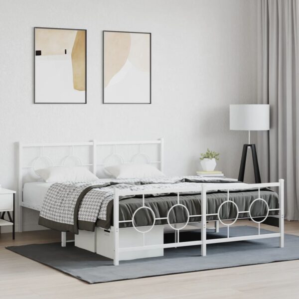 vidaXL Metal Bed Frame with Headboard and Footboard White 59.1"x78.7" - Image 3