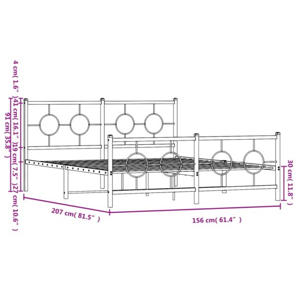 vidaXL Metal Bed Frame with Headboard and Footboard White 59.1"x78.7" - Image 10