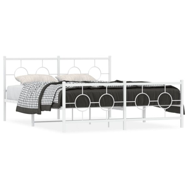 vidaXL Metal Bed Frame with Headboard and Footboard White 59.1"x78.7"