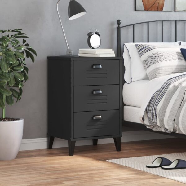 vidaXL Bedside Cabinet VIKEN Black Solid Wood Pine - Image 3