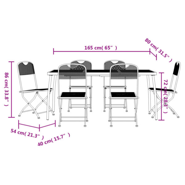 vidaXL 7 Piece Patio Dining Set Anthracite Metal Mesh - Image 9