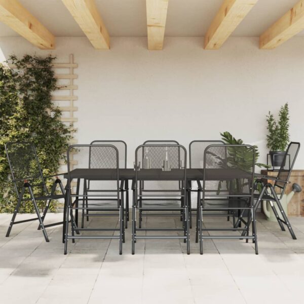 vidaXL 9 Piece Patio Dining Set Anthracite Metal Mesh