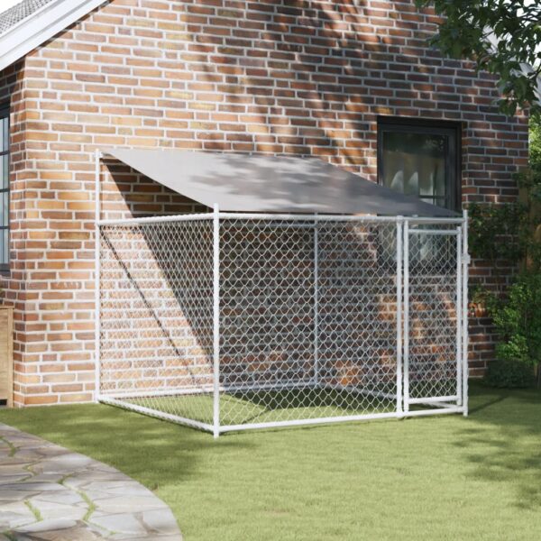 vidaXL Dog Cage with Roof and Door Gray 6.6'x6.6'x6.6' Galvanized Steel - Image 3