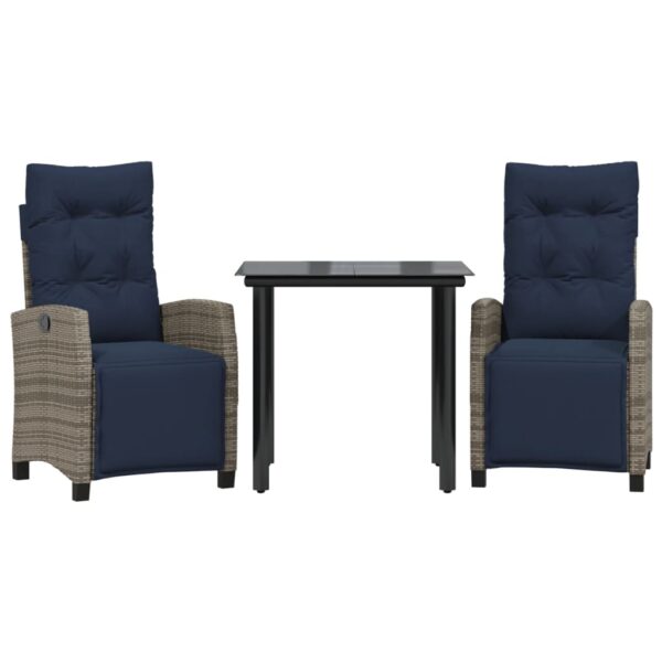 vidaXL 3 Piece Patio Dining Set with Cushions Gray Poly Rattan - Image 2