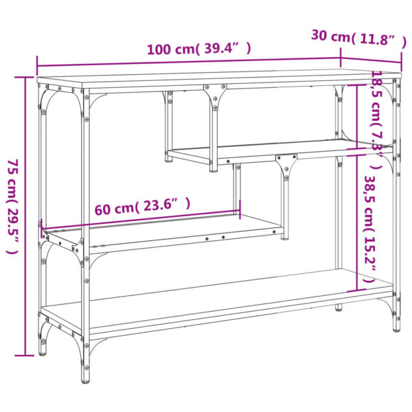 vidaXL Console Table Smoked Oak 39.4"x11.8"x29.5" Engineered Wood - Image 10