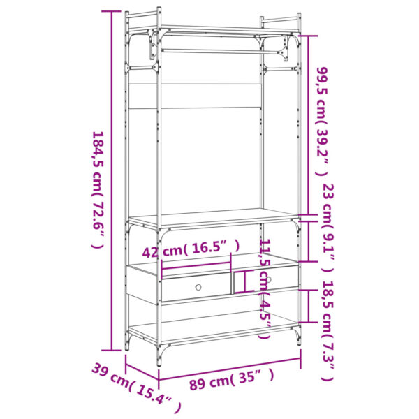 vidaXL Wardrobe with Drawers Smoked Oak 35"x15.4"x72.6" Engineered Wood - Image 11