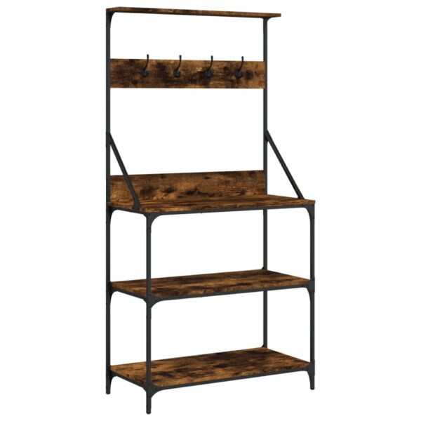 vidaXL Baker's Rack with Hooks 4-Tier Smoked Oak Engineered Wood - Image 2