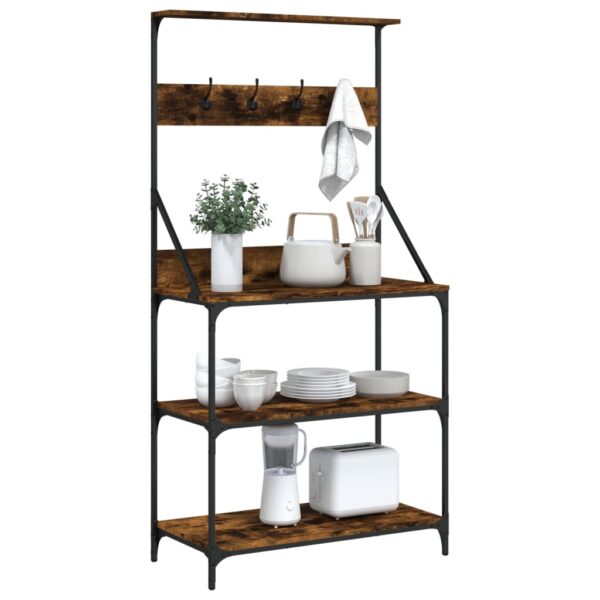 vidaXL Baker's Rack with Hooks 4-Tier Smoked Oak Engineered Wood - Image 4