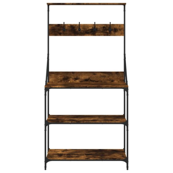 vidaXL Baker's Rack with Hooks 4-Tier Smoked Oak Engineered Wood - Image 5