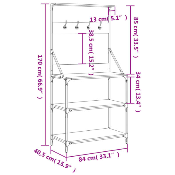 vidaXL Baker's Rack with Hooks 4-Tier Smoked Oak Engineered Wood - Image 10