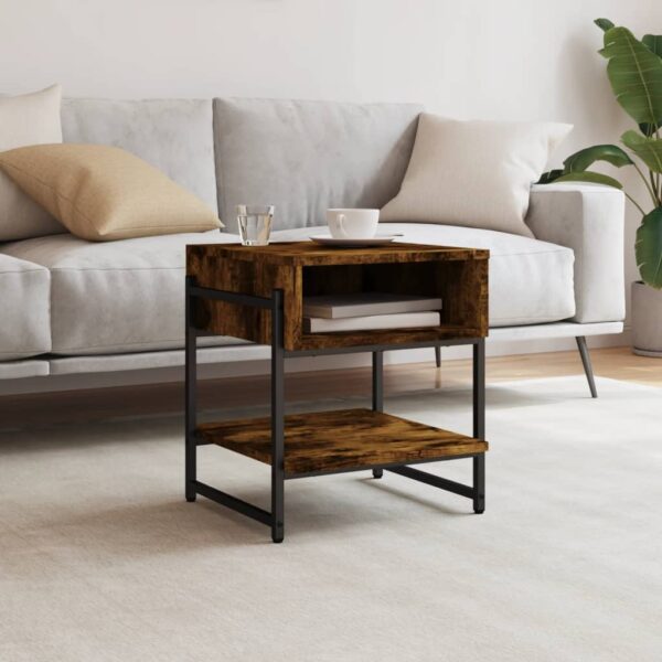 vidaXL Coffee Table Smoked Oak 15.7"x15.7"x17.7" Engineered Wood - Image 3