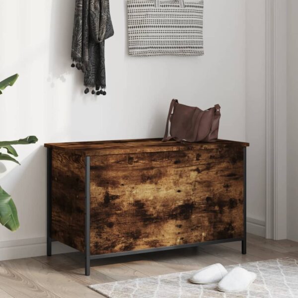 vidaXL Storage Bench Smoked Oak 31.5"x16.7"x19.7" Engineered Wood - Image 3