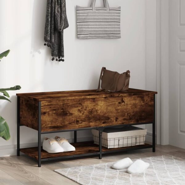 vidaXL Storage Bench Smoked Oak 39.4"x16.7"x18.5" Engineered Wood - Image 3