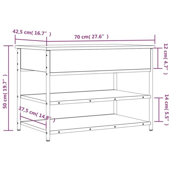 vidaXL Shoe Bench Smoked Oak 27.6"x16.7"x19.7" Engineered Wood - Image 12