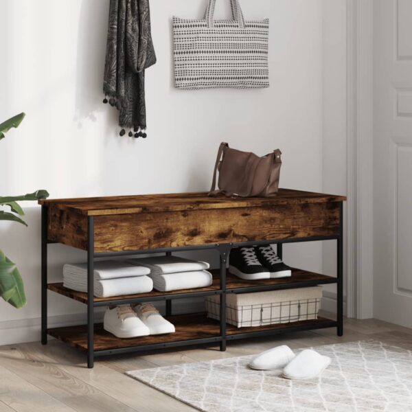 vidaXL Shoe Bench Smoked Oak 39.4"x16.7"x19.7" Engineered Wood - Image 3