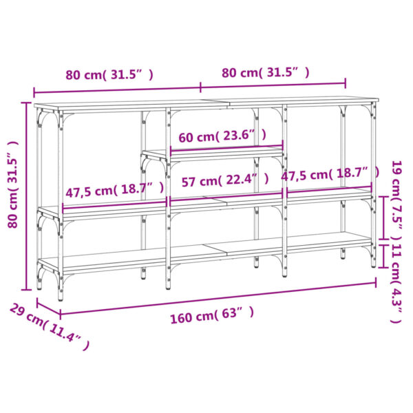 vidaXL Console Table Smoked Oak 63"x11.4"x31.5" Engineered Wood - Image 10