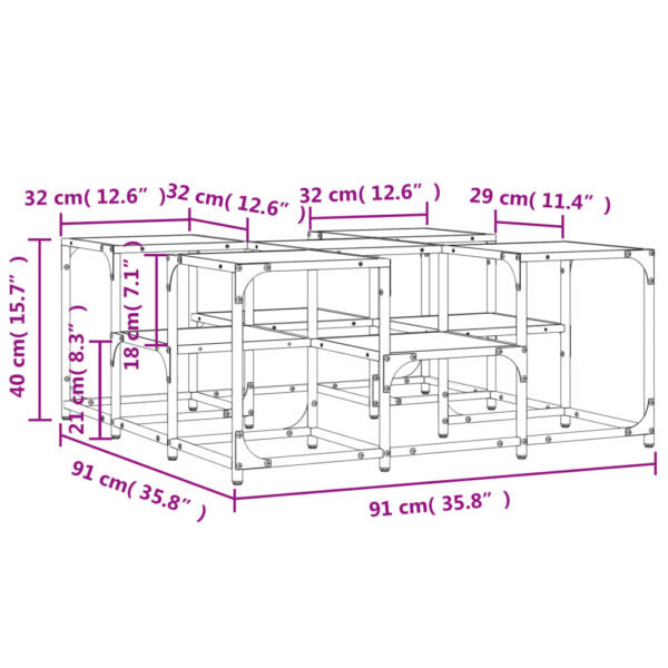 vidaXL Coffee Table Smoked Oak 35.8"x35.8"x15.7" Engineered Wood - Image 10