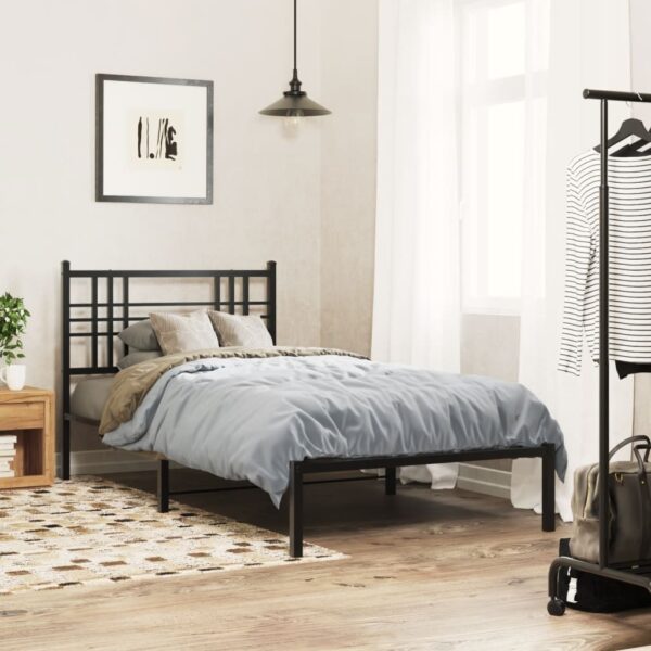 vidaXL Metal Bed Frame with Headboard Black 39.4"x78.7" - Image 3