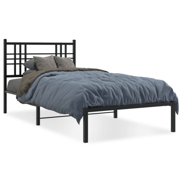 vidaXL Metal Bed Frame with Headboard Black 39.4"x78.7"