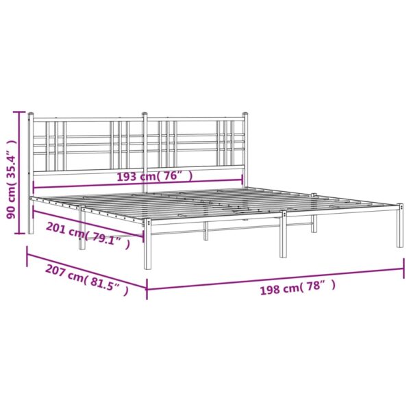 vidaXL Metal Bed Frame with Headboard Black 76"x79.9" King - Image 8