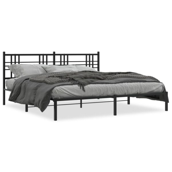 vidaXL Metal Bed Frame with Headboard Black 76"x79.9" King