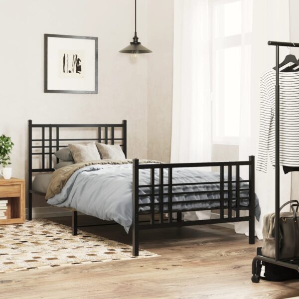 vidaXL Metal Bed Frame with Headboard and Footboard Black 39.4"x78.7" - Image 3