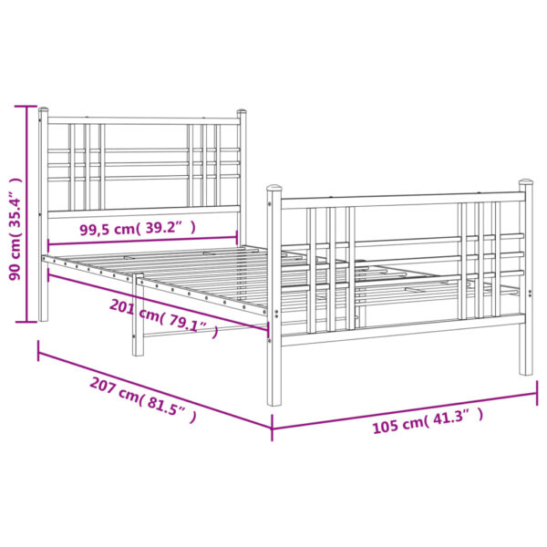 vidaXL Metal Bed Frame with Headboard and Footboard Black 39.4"x78.7" - Image 8