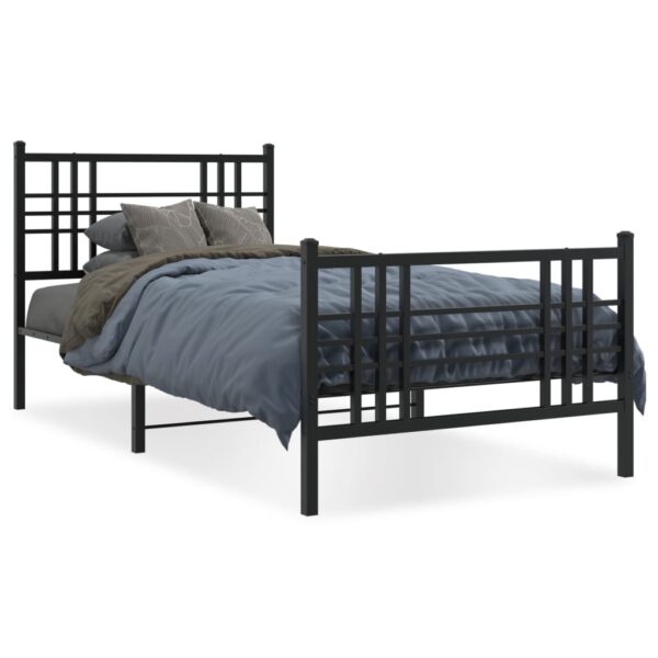 vidaXL Metal Bed Frame with Headboard and Footboard Black 39.4"x78.7"