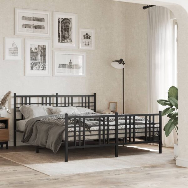 vidaXL Metal Bed Frame with Headboard and Footboard Black 59.1"x78.7" - Image 3