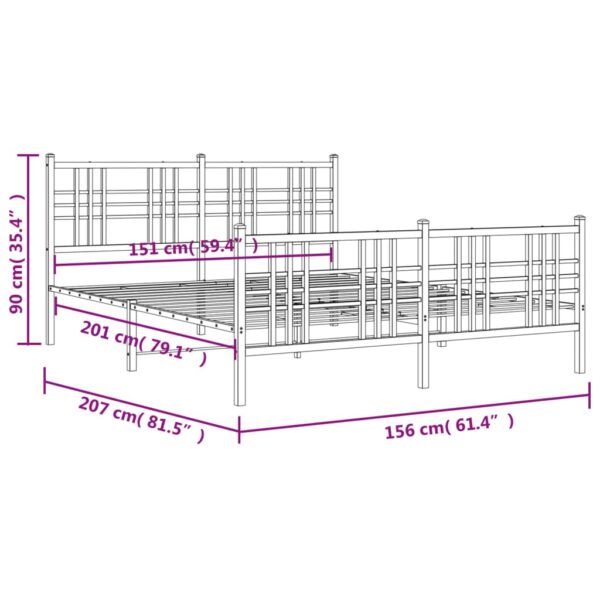 vidaXL Metal Bed Frame with Headboard and Footboard Black 59.1"x78.7" - Image 8